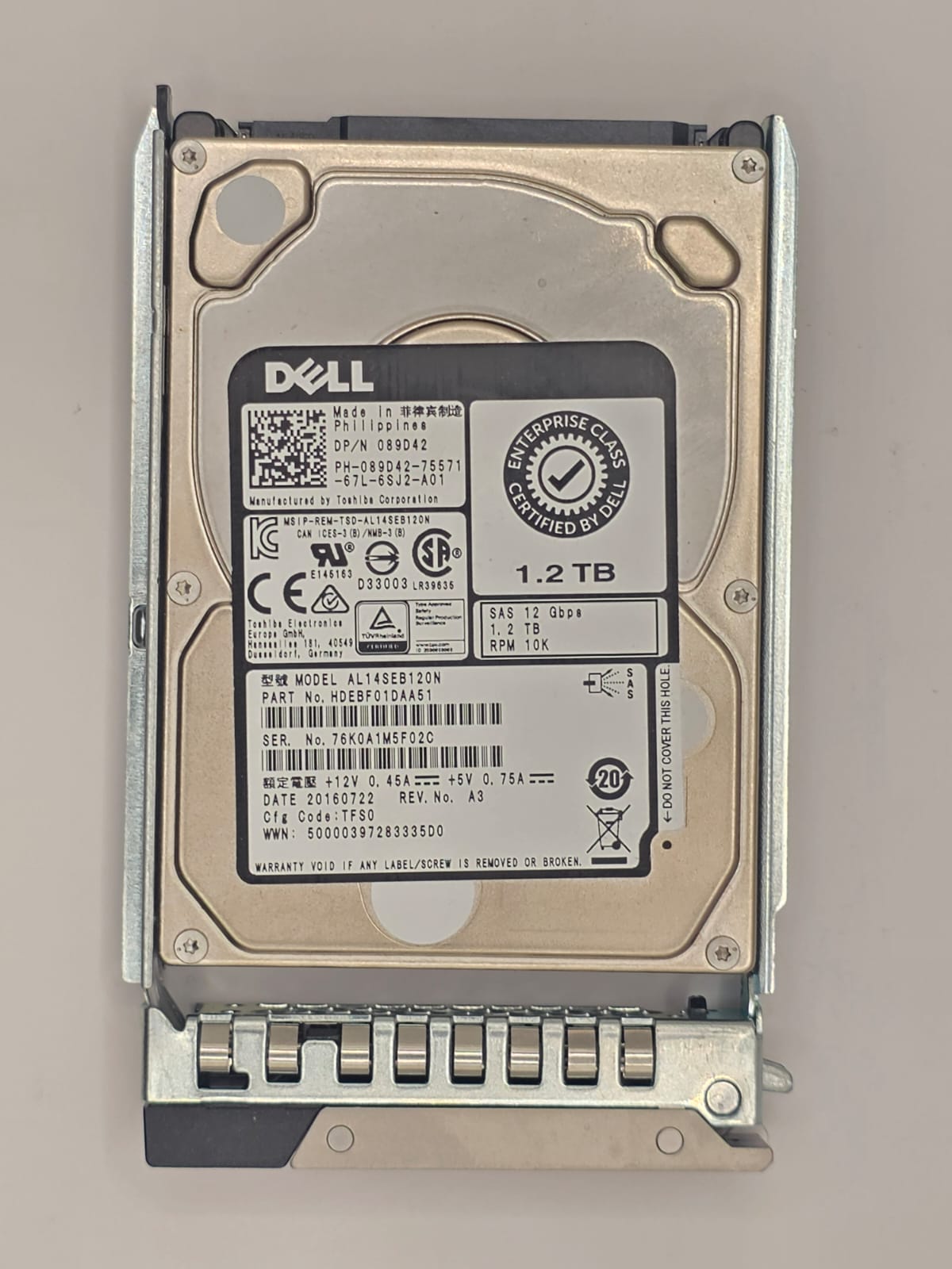 Toshiba AL14SEB120N 1.2TB SAS 12Gb/s 10K RPM 2.5" Dell DP/N 089D42