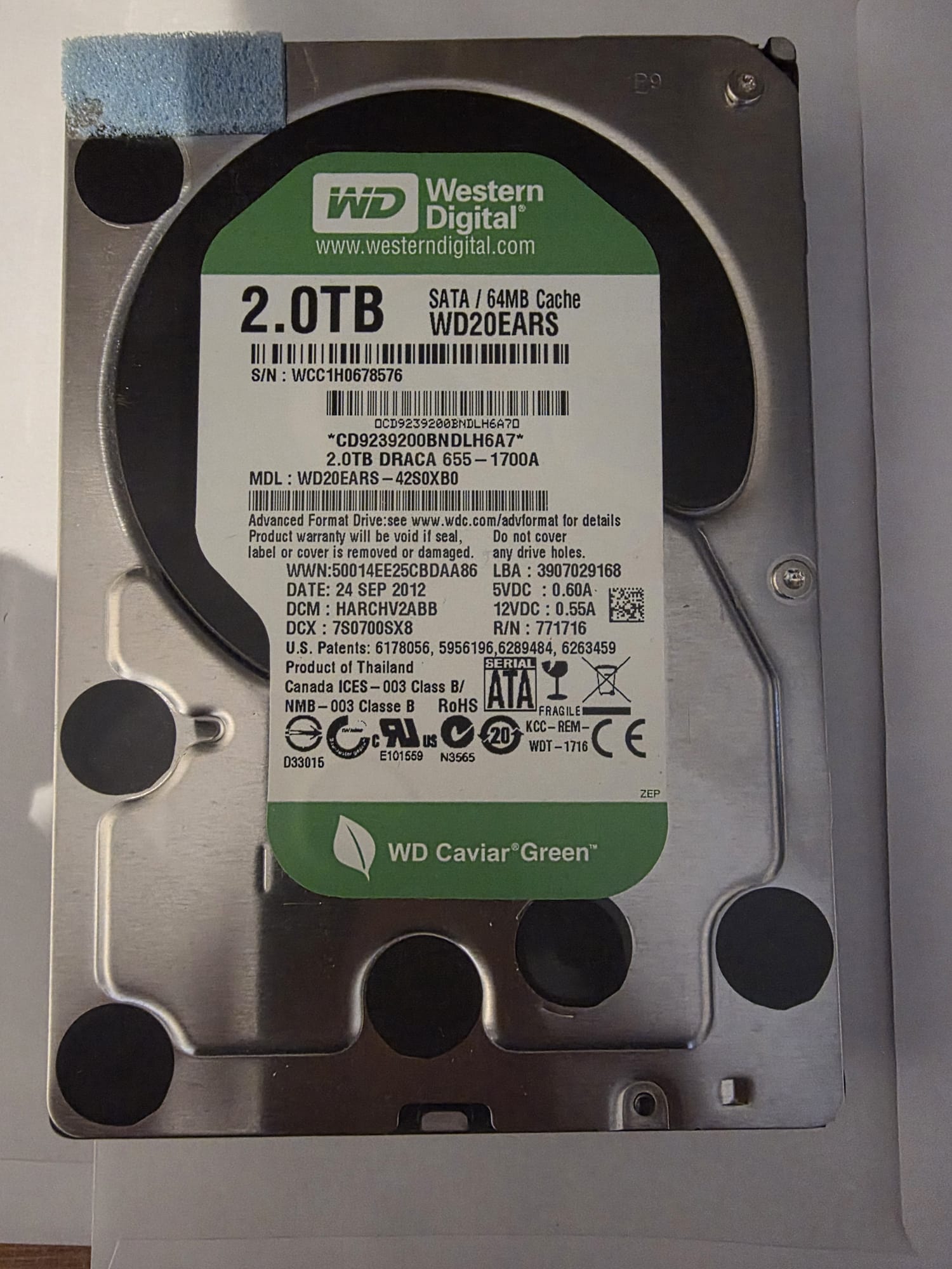 Western Digital WD20EARS 2TB SATA 64MB Cache WD Caviar Green 3.5" HDD