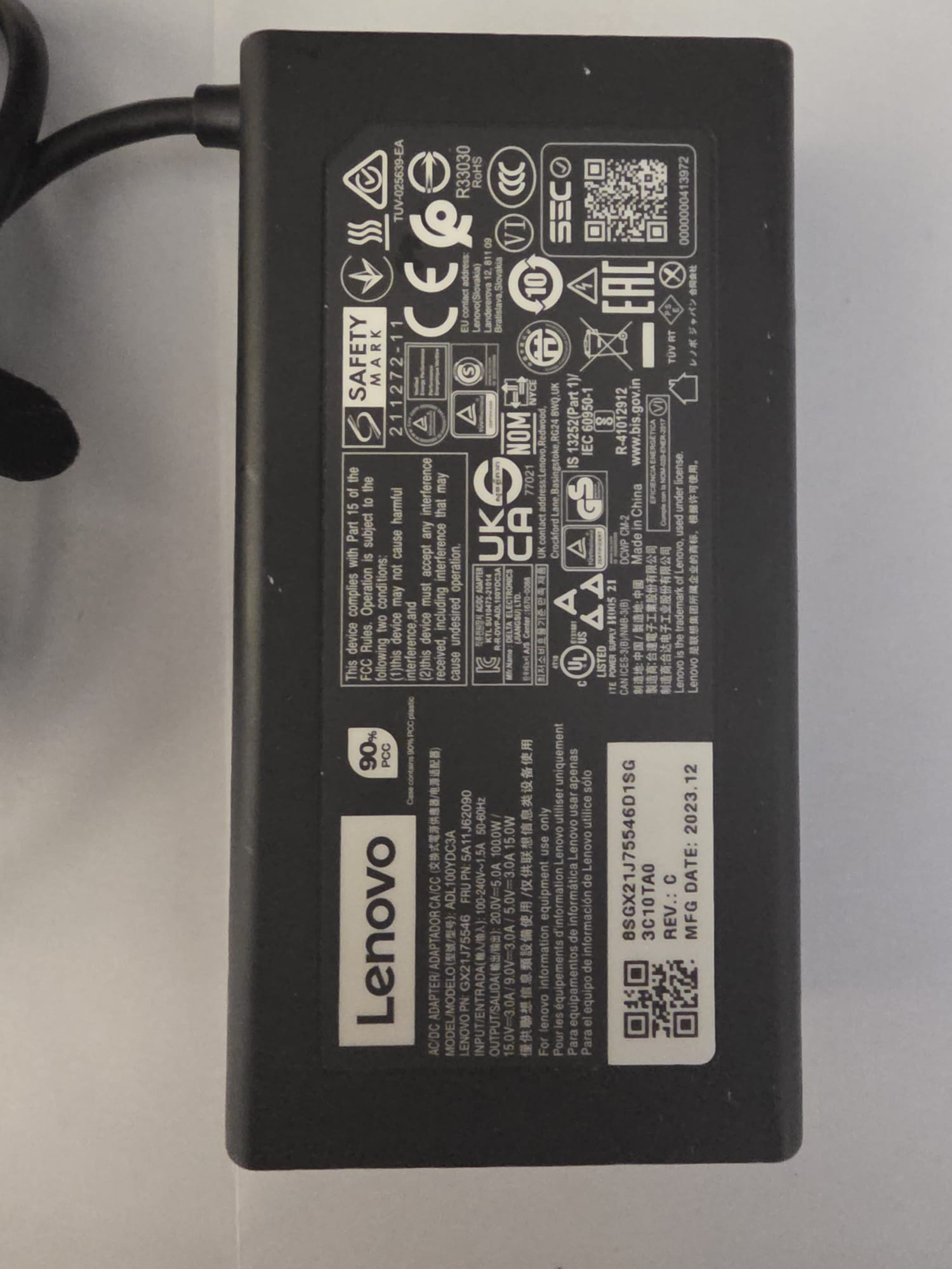 Lenovo ADL100YDC3A Chargeur 100W USB-C GX21J75546 5A11J62090 Adaptateur secteur laptop