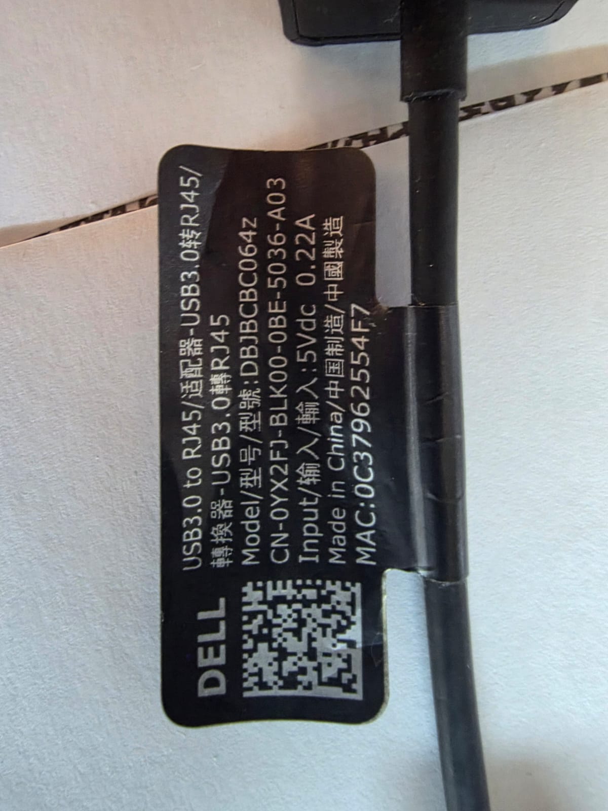 Dell DBJBCBC064Z Adaptateur USB 3.0 vers RJ45 Gigabit Ethernet